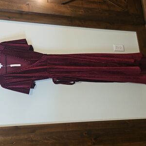 Baltic Born Ribbed Dark Red Velvet Stretch Wrap Dress NWTs size large